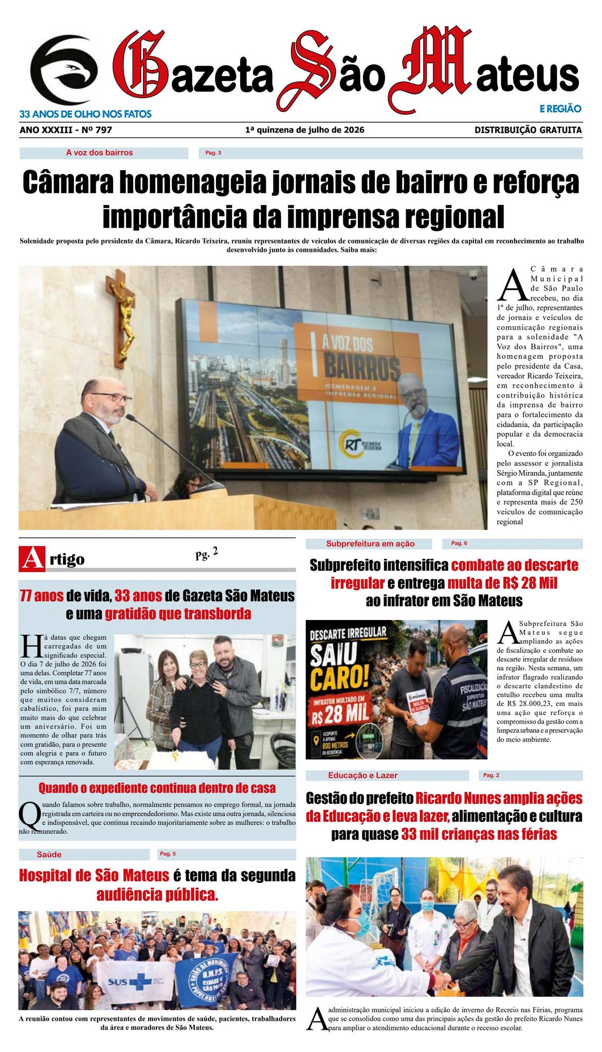 Capa: Jornal Gazeta São Mateus - Edição 797