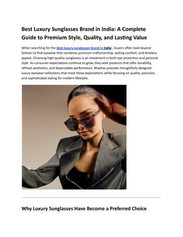 Best Luxury Sunglasses Brand in India_ A Complete Guide to Premium Style, Quality, and Lasting Value