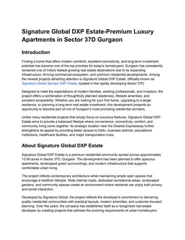 Signature Global DXP Estate-Premium Luxury Apartments in Sector 37D Gurgaon