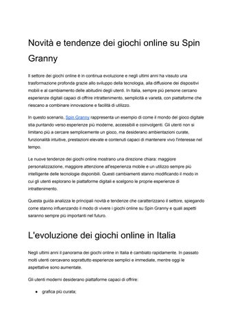 Novità e tendenze dei giochi online su Spin Granny