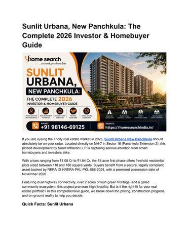 Sunlit Urbana, New Panchkula_ The Complete 2026 Investor & Homebuyer Guide