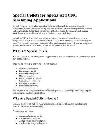 Special Collets for Specialized CNC Machining Applications