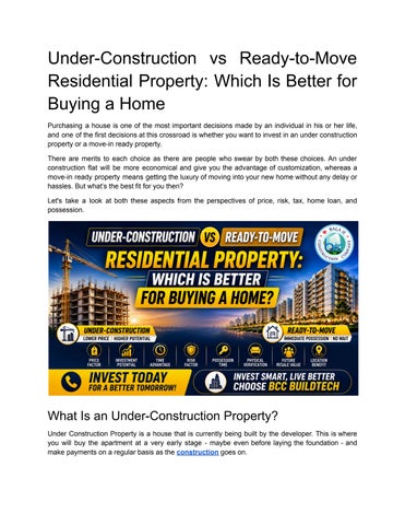 Under-Construction vs Ready-to-Move Residential Property: Which Is Better for Buying a Home