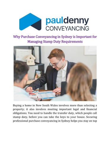Why Purchase Conveyancing in Sydney is Important for Managing Stamp Duty Requirements