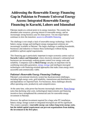 Addressing the Renewable Energy Financing Gap in Pakistan to Promote Universal Energy Access Integra