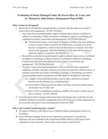 [DRAFT] Evaluation of managed stocks and determination of species in need of conservation and mgmt.