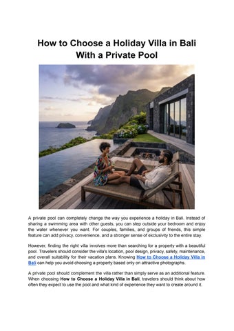 How to Choose a Holiday Villa in Bali With a Private Pool