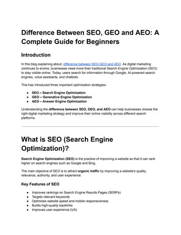 SEOvsGEO# Difference Between SEO, GEO and AEO