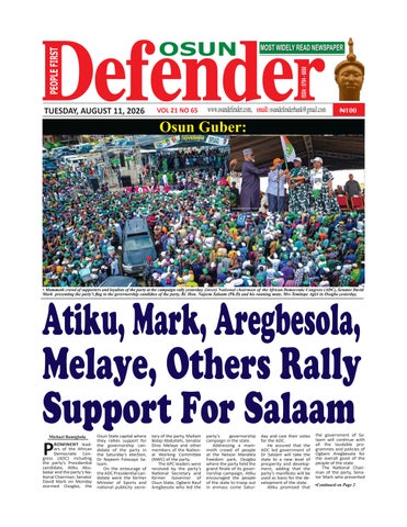 Osun Defender Newspaper Online Version of August 11. 2026