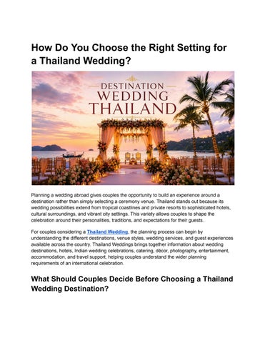 How Do You Choose the Right Setting for a Thailand Wedding