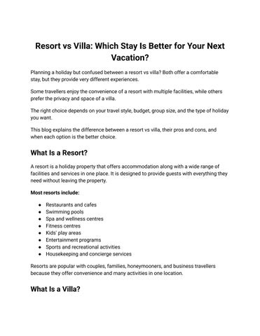 Resort vs Villa - Which is Better for Weekend & Holiday Home