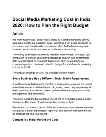 Social Media Marketing Cost in India 2026: How to Plan the Right Budget