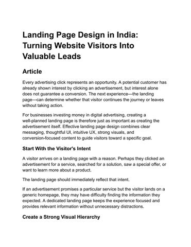 Landing Page Design in India: Turning Website Visitors Into Valuable Leads