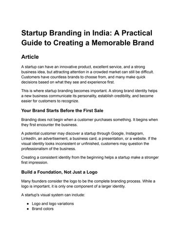 Startup Branding in India: A Practical Guide to Creating a Memorable Brand
