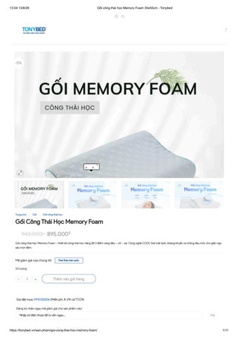Gối công thái học Memory Foam 35x55cm - Tonybed