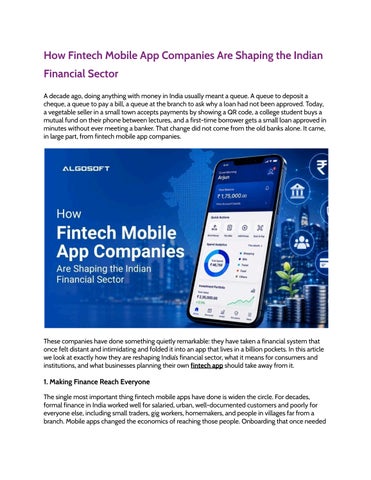How Fintech Mobile App Companies Are Shaping the Indian Financial Sector