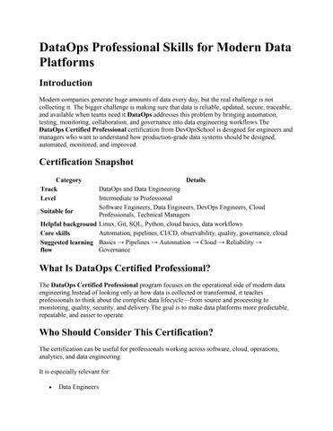 DataOps Professional Skills for Modern Data Platforms