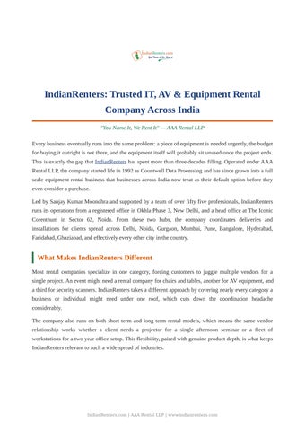 IndianRenters | Trusted IT, AV & Equipment Rental Company Across India