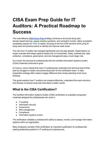 CISA Exam Prep Guide for IT Auditors A Practical Roadmap to Success