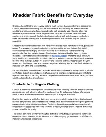 Khaddar Fabric Benefits for Everyday Wear