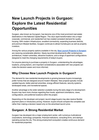 New Launch Projects In Gurgaon 