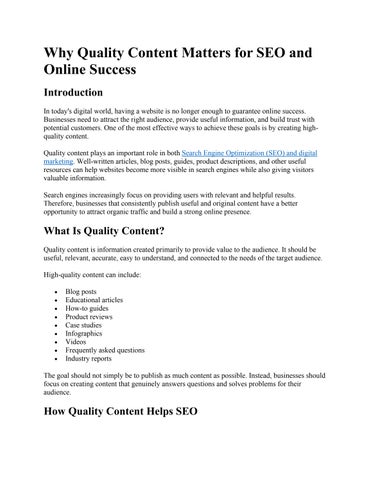 Why Quality Content Matters for SEO and Online Success