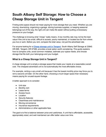 South Albany Self Storage_ How to Choose a Cheap Storage Unit in Tangent
