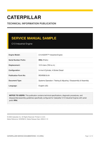 CATERPILLAR C13 INDUSTRIAL ENGINE SERVICE REPAIR MANUAL (SERIAL NUMBER | RRA)