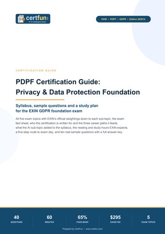 PDPF Certification Guide: EXIN Privacy and Data Protection Foundation - Syllabus, Sample Questions a