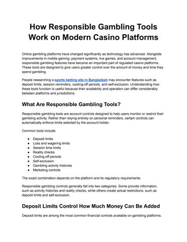 How Responsible Gambling Tools Work on Modern Casino Platforms