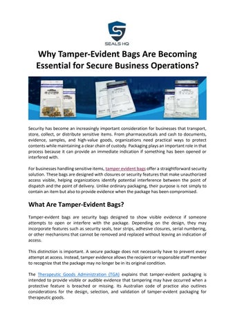 Why Tamper-Evident Bags Are Becoming Essential for Secure Business Operations?