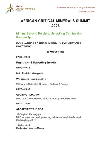 African Critical Minerals Summit 2026 Draft Programme