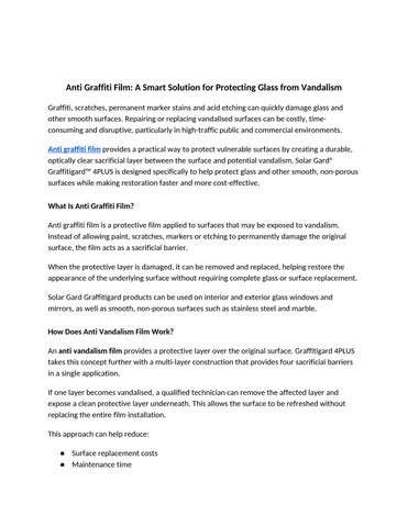 Anti Graffiti Film  Anti Vandal Window Film  Solar Gard