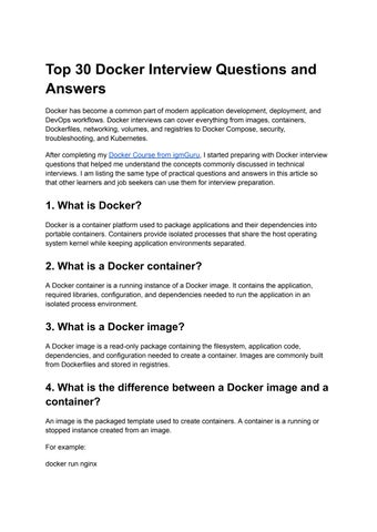 Top 30 Docker Interview Questions and Answers