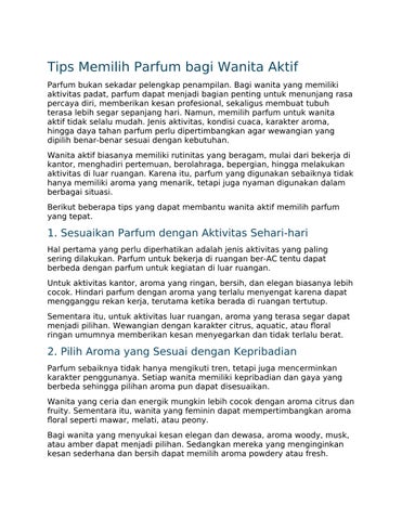 Tips Memilih Parfum bagi Wanita Aktif