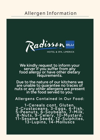 Radisson limerick Allergen Info