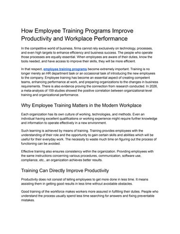 How Employee Training Programs Improve Productivity and Workplace Performance