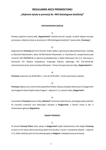 Regulamin Akcji: Wybrane tytuły w promocji do -40% (katalogowe backlisty)