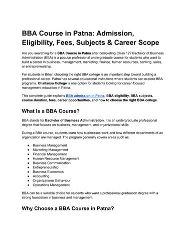 BBA Course in Patna_ Admission, Eligibility, Fees, Subjects & Career Scope