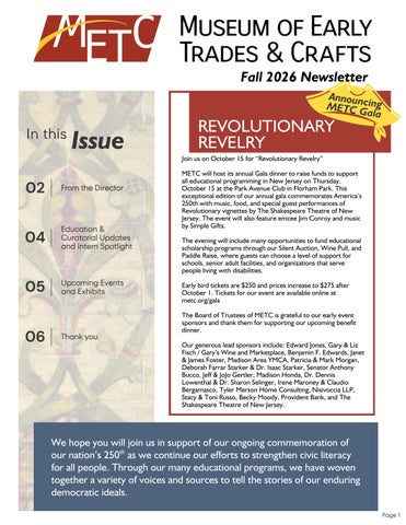 Museum of Early Trades & Crafts Fall Newsletter