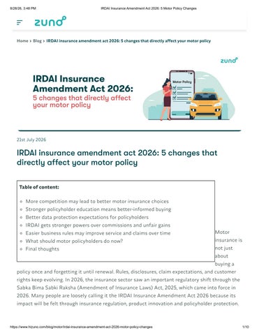 IRDAI Insurance Amendment Act 2026: Motor Policy Changes