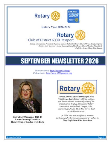 SEPTEMBER NEWSLETTER 2026 - Rotary Club of D6330 Passport