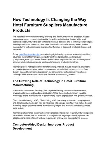 How Technology Is Changing the Way Hotel Furniture Suppliers Manufacture Products