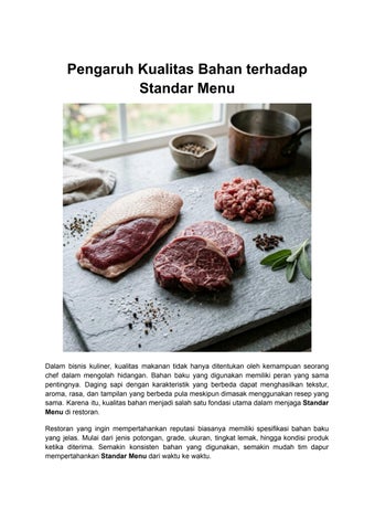 Pengaruh Kualitas Bahan terhadap Standar Menu