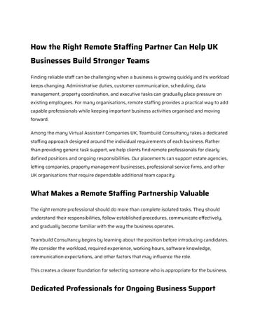 How the Right Remote Staffing Partner Can Help UK Businesses Build Stronger Teams