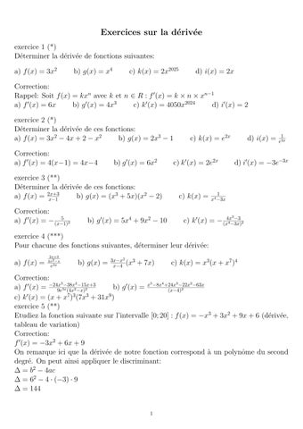 Exercices sur la dérivation 