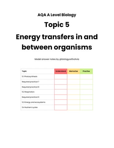 AQA A Level Biology Topic 5 - Energy Transfers in Organisms and Ecosystems