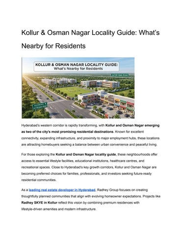 Kollur & Osman Nagar Locality Guide