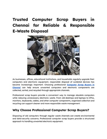 Trusted Computer Scrap Buyers in Chennai for Reliable & Responsible E-Waste Disposal