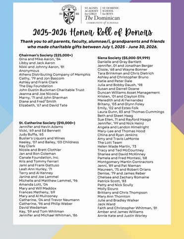 St. Agnes Academy-St. Dominic School Honor Roll of Donors 25-26